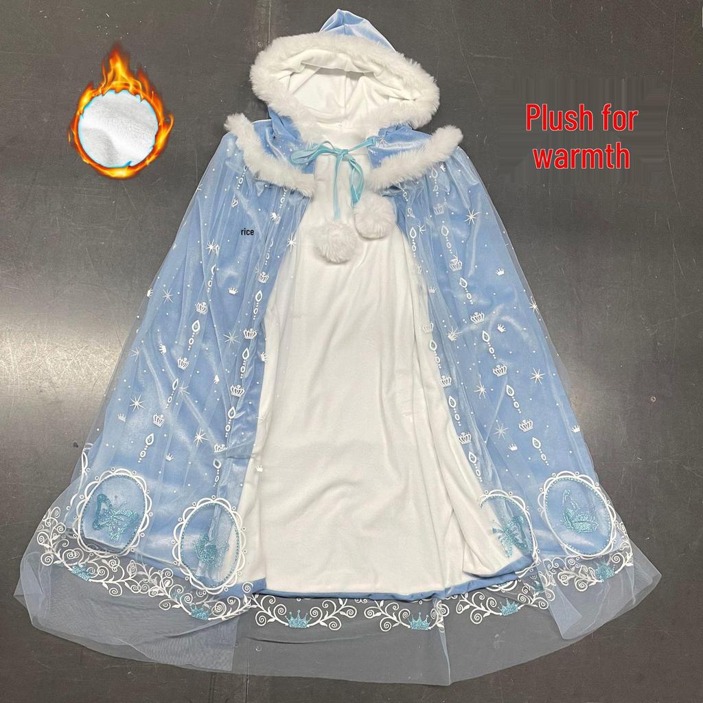 Frozen Elsa Princess Dress & Cloak Set for Girls - 2025 Autumn/Winter Halloween Costume
