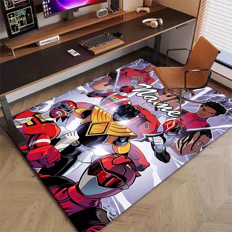 Custom Mighty Morphin Power Rangers Mat Personalized Name, Polyester Washable Indoor Entryway Rug, Gift for Christmas, Easter, Thanksgiving Day