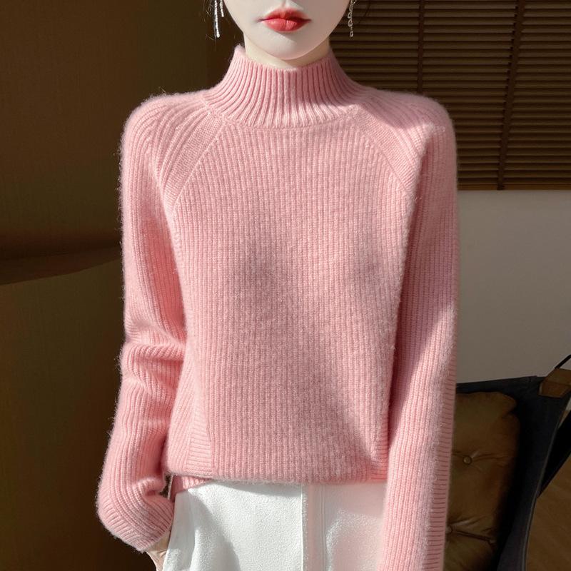 New Autumn and Winter Style Ingot Needle Knitted Cardigan for Women with Half Turtleneck Inner Sweater Fashionable Loose Thick Base Top