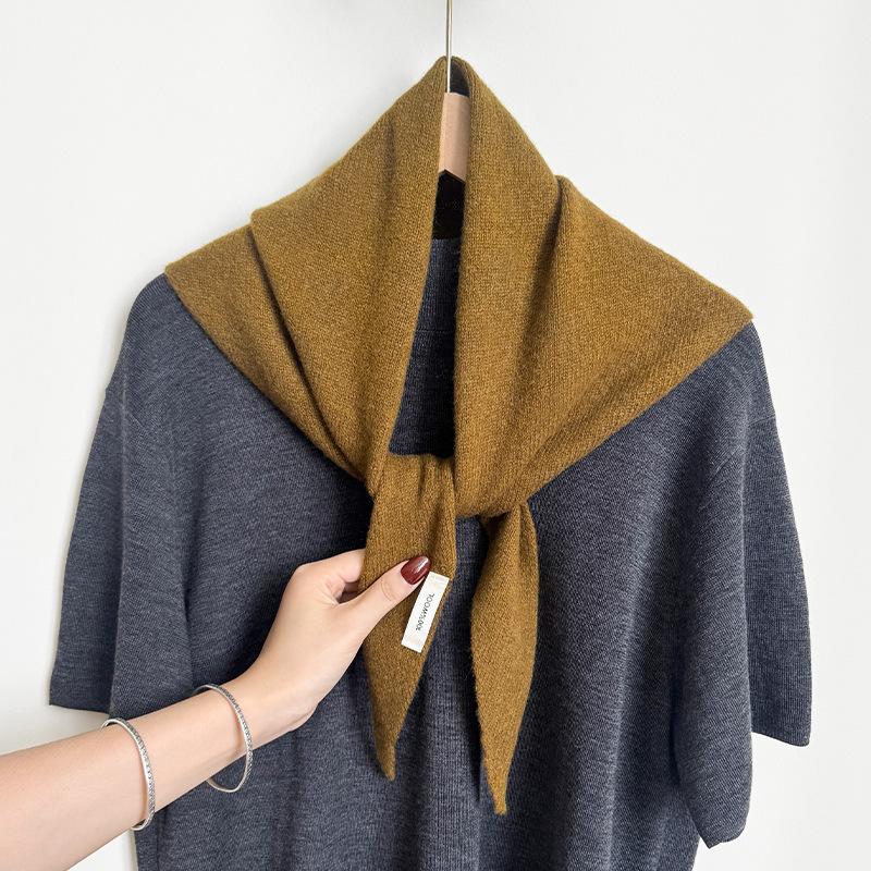 Knitted Scarf Women 100% Wool Winter Warm Scarves Bright Solid Color Design Thickened Shawl Soft Triangle Pashmina Neck  NEW