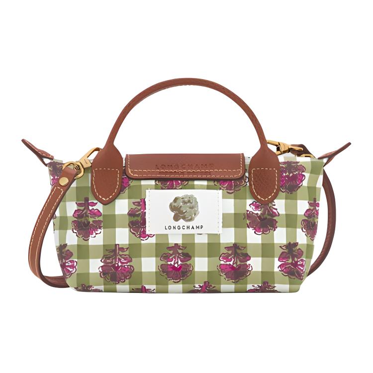 Longchamp Le Pliage Collection Classic Plaid Pattern Canvas Dumpling Bag Mini Women Shoulder Bag Artichoke-Green 34205HGGM04