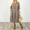 European and American cross-border plus-size women's 2026 summer new loose crew neck patchwork five-quarter sleeve solid color women's dress