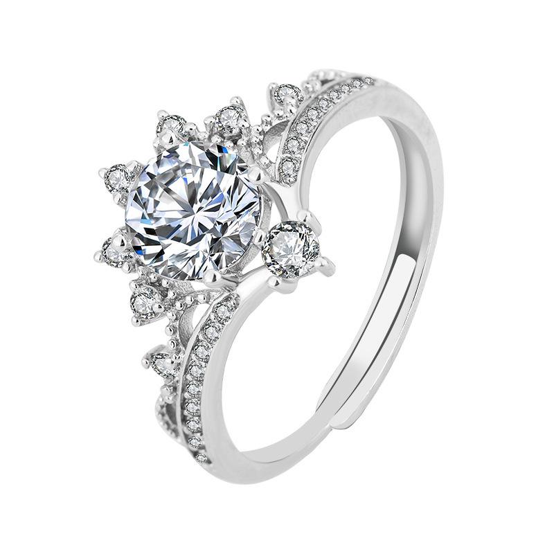 Crown Moissanite Ring for Women: 1 Carat Silver, Rhodium-Plated PT950 White Gold, S925, Non-Fading.