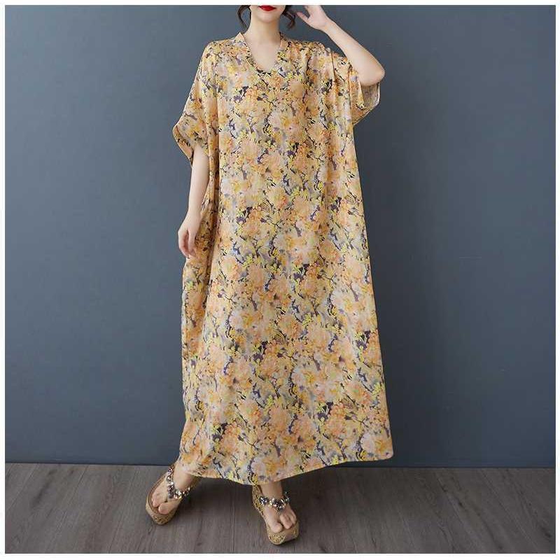 Women's Vintage Long Dress with Cotton and Linen Patterns