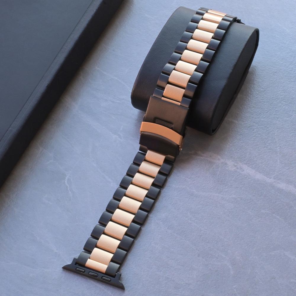 Black Gold Stainless Steel Band for Apple Watch Ultra 49mm 10 46mm Orange Metal Strap for Series 9 8 7 6 5 4 45mm 44mm Watchband