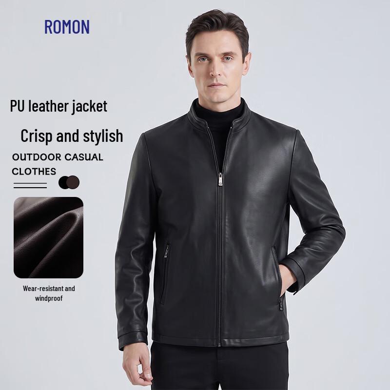Luo Meng Men s Stand Collar PU Leather Jacket XXL