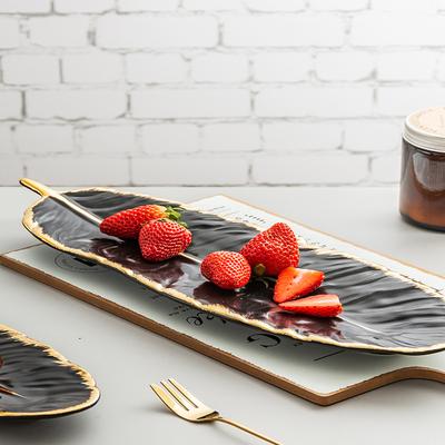 Set di Piatti in Ceramica Placcati Oro Design Moda Piuma Vassoio per Gioielli Accessori per Stoviglie Piatto per Dim Sum Frutta Piatto da Cucina e Sala da Pranzo
