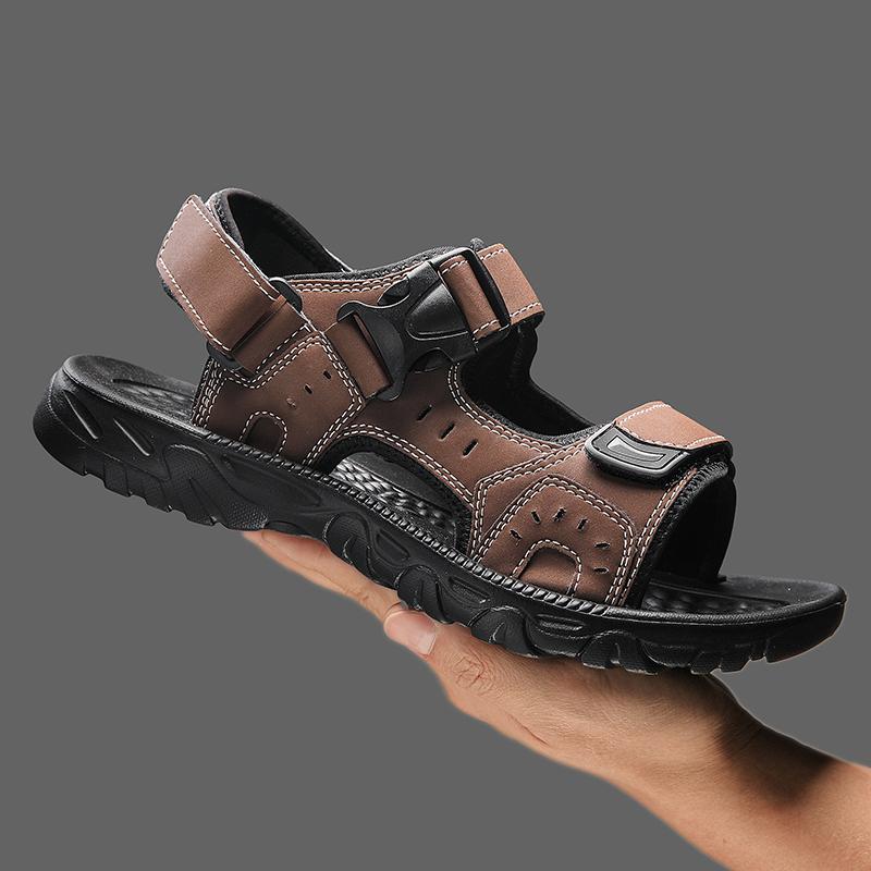 Sommer sandaler for menn PU-skinn Lett åpen tå flat herre fritidssko Outdoor walking sandaler for menn Strandsko str. 39-46