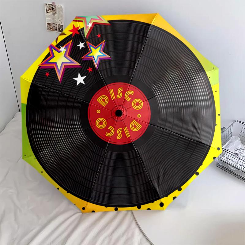 1 Stück Musikplatten Regenschirm Tragbarer Faltregenschirm Eisenrahmen Lochknochenstruktur Outdoor Heimregenschirm A6