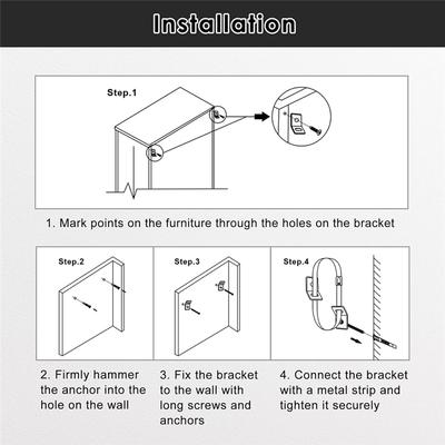 AT19-Earthquake Straps For Bookshelf Cabinet 10Pcs Metal Furniture Wall Anchors Anti Tip For Baby-Proofing Anchors