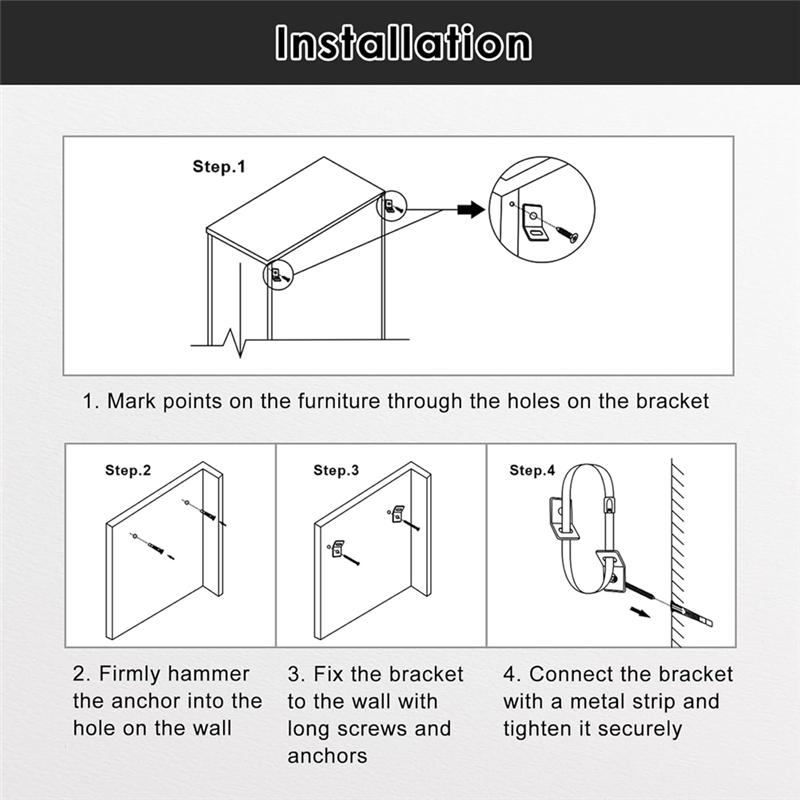 AT19-Earthquake Straps For Bookshelf Cabinet 10Pcs Metal Furniture Wall Anchors Anti Tip For Baby-Proofing Anchors