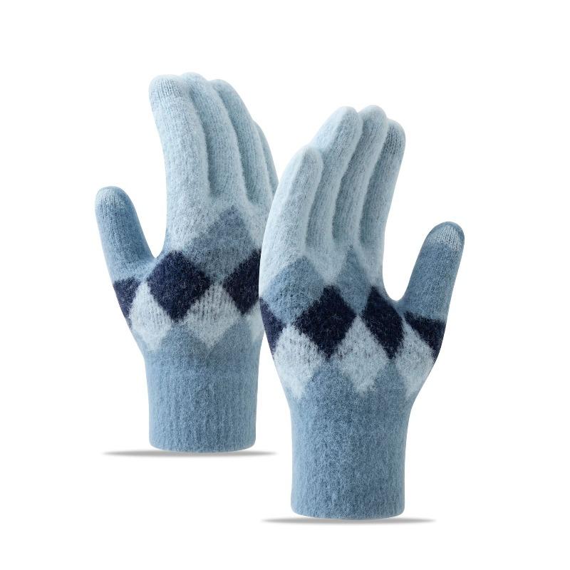 Imitation Mink Rhombus Knitted Plush Gloves Women's Cold Protection and Warmth Piled Thickened Cycling Gloves