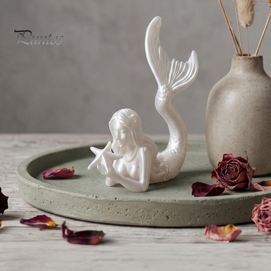 Literary Style Room Decor 3D Printed Mermaid & Starfish Figurine, Exquisite Sculpture, Ocean Small Statue for Bay Window Theme Desktop Ornament