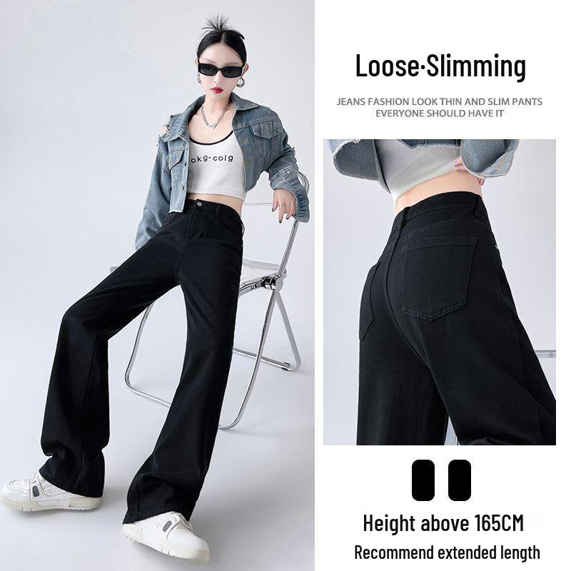 Women s Black High-Waisted Wide-Leg Jeans - Plus Size Slimming Floor-Length Pants XL