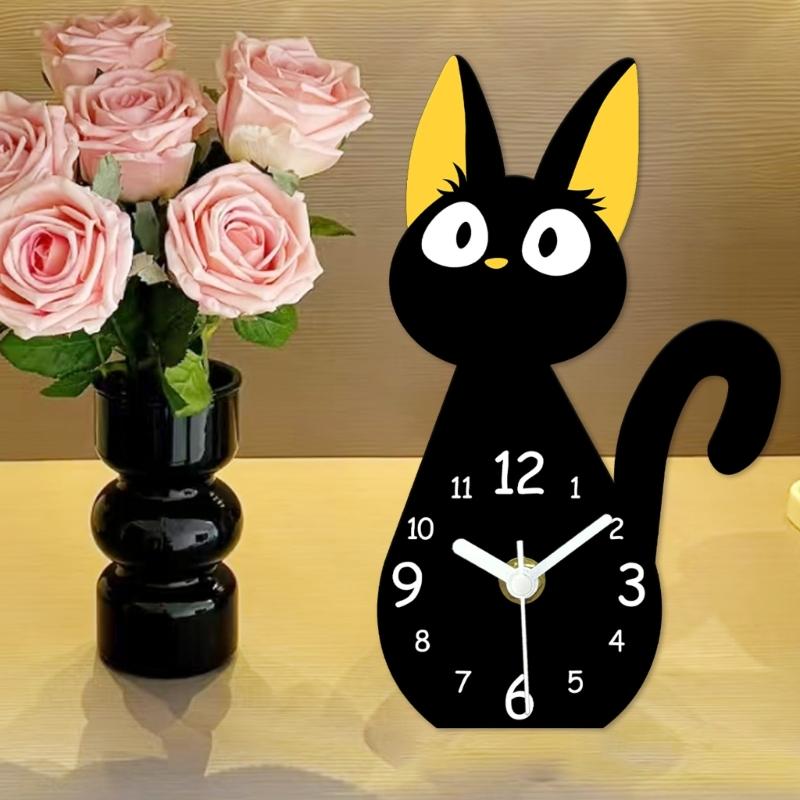Cartoon Black Cats Desk Clock With Quiet Movement For Kids Room Decors And Modern Homes Office Acrylic Design Wall Clock