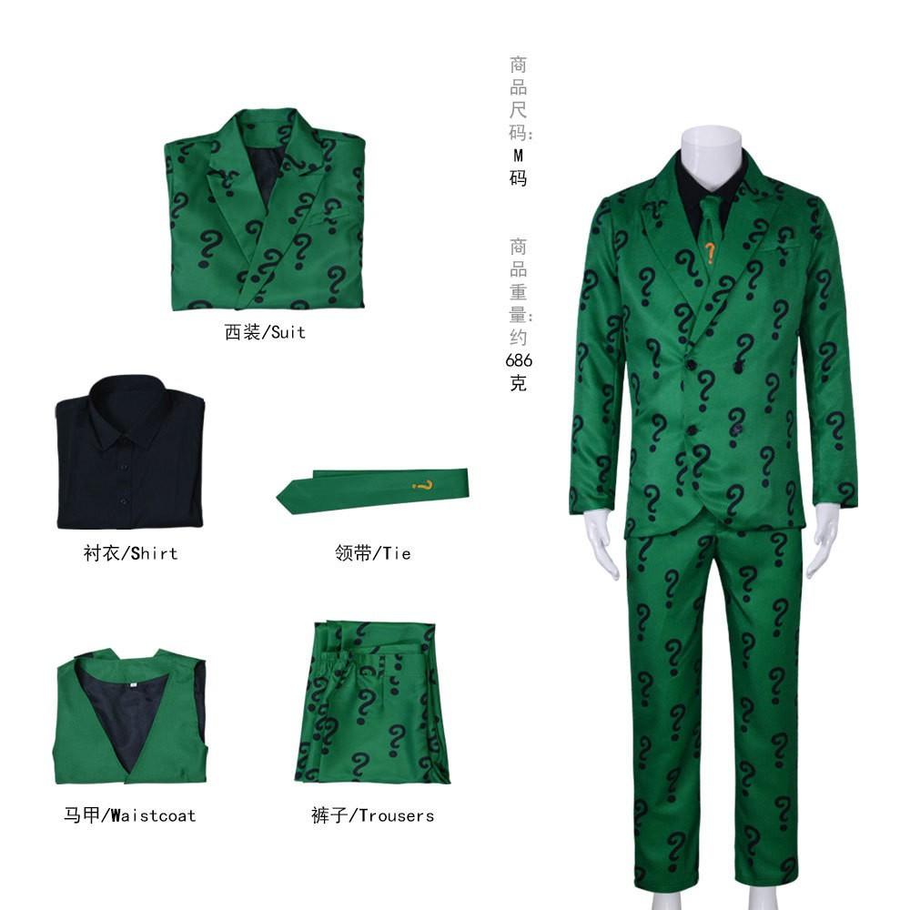 Anime Figures Villains Riddler party Carniva Joker Outfit Coat Pants With Hat halloween Party For Men Adult