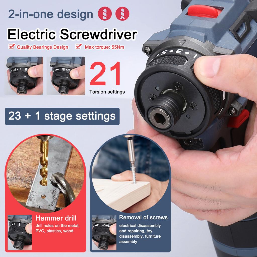 21V Multi function Electric Screwdriver 55Nm  Brushless Motor Practical Screw Driver for Home Appliances Furniture