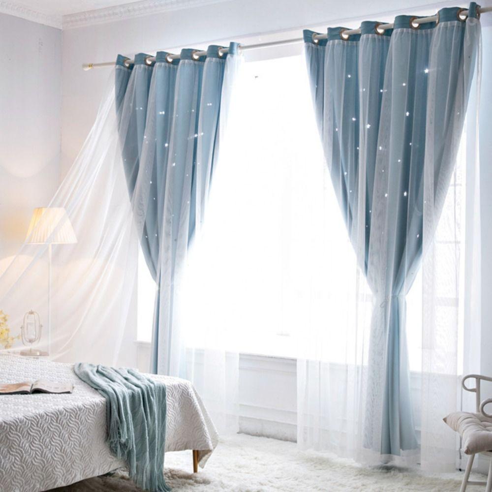 Romantic Stars Curtains Double Layer Windows Drapes Modern Style Tulle Blackout Curtains Bedroom