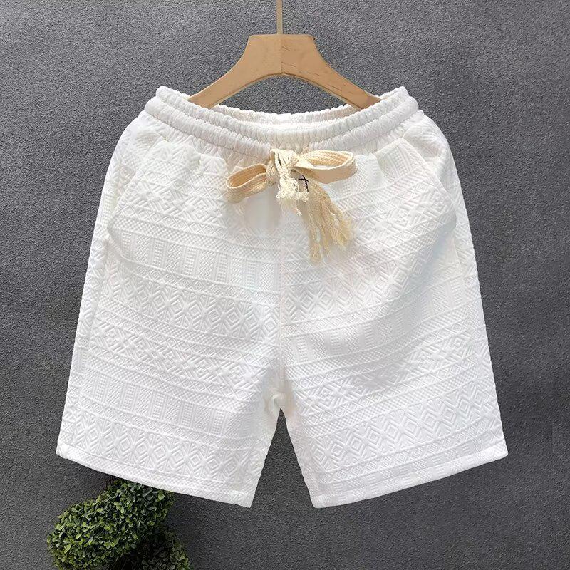 Men's Trendy White Pattern Casual Beach and Sports Shorts