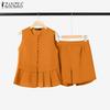 ZANZEA Womens Sleeveless Tank Tops and Shorts Summer Two Piece Suit Sets