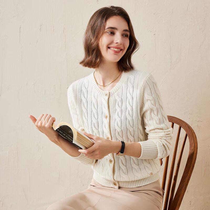 Kemengboka Women's Thickened Cable Knit Cashmere Cardigan