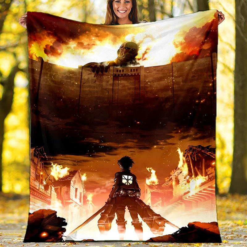 Attack on Titan3 printed throw blanket—lightweight,soft,warm;versatile blanket for all seasons—perfect as &air-conditioning throw,nap blanket