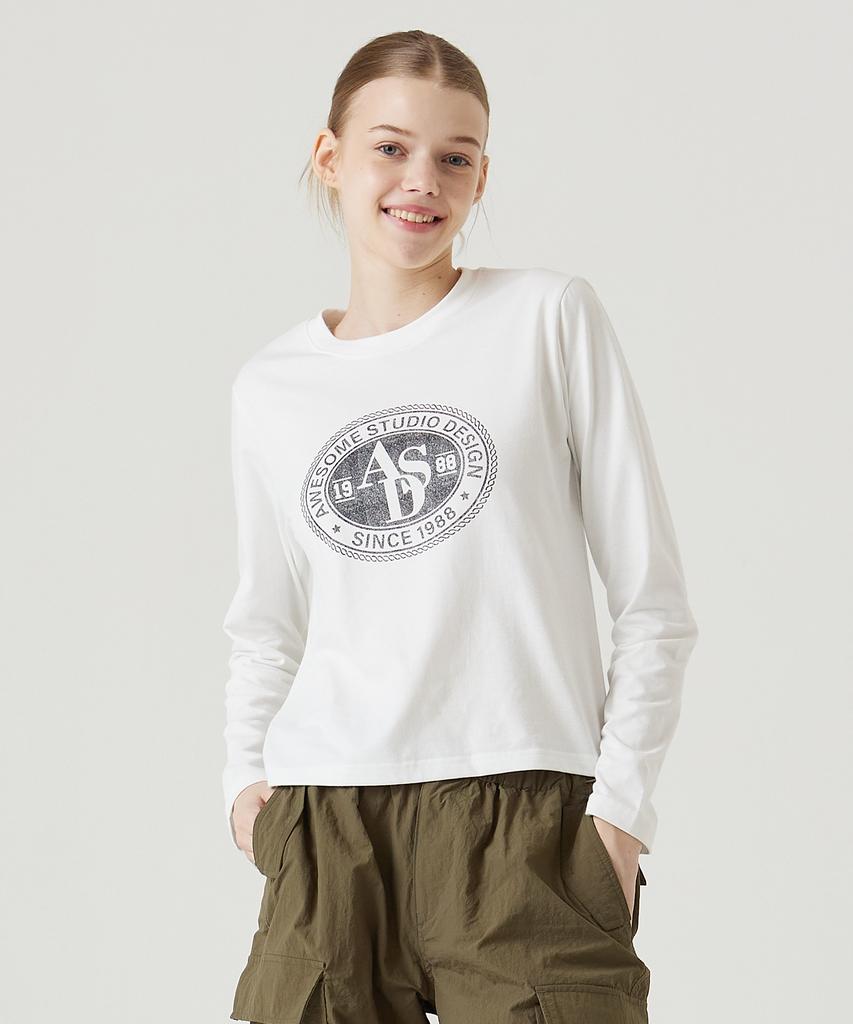 AWESOME STUDIO Long Sleeve Circle Symbol Slim Tee Ivory