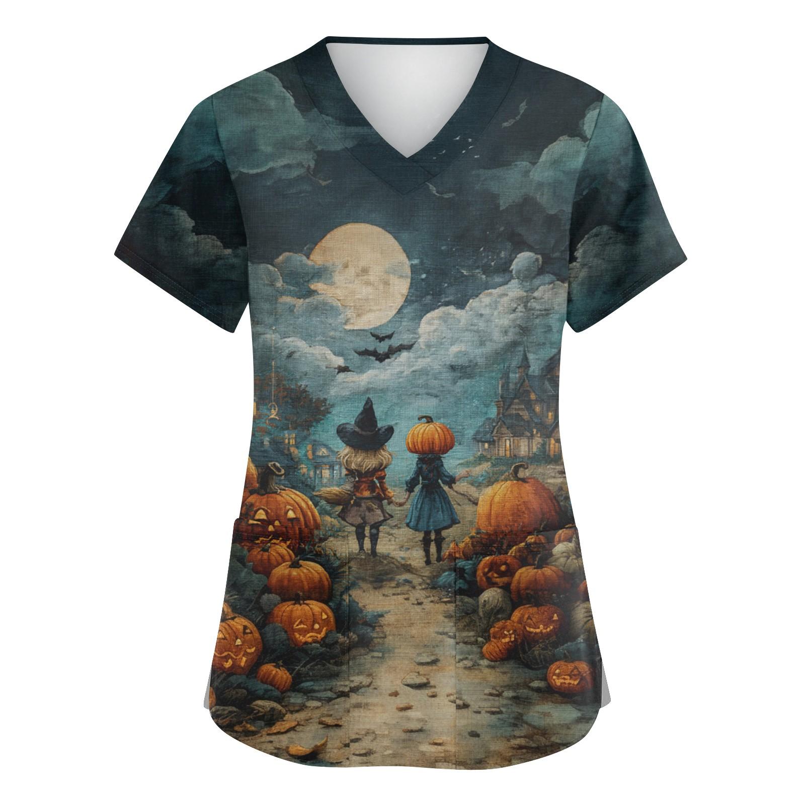 

Женская мода V-образный вырез короткий рукав комбинезон с карманами принт топы одежда S