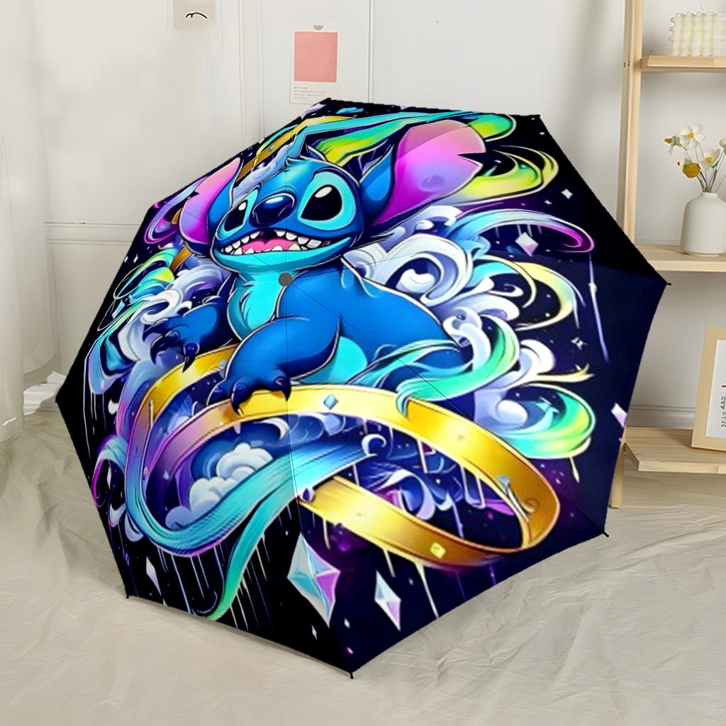 Stitch's Cosmic Adventure Compact Travel Automatic Umbrella Folding Umbrella with 8 Ribs Durable Plastic & Iron Perfect for Outdoor Adventures
