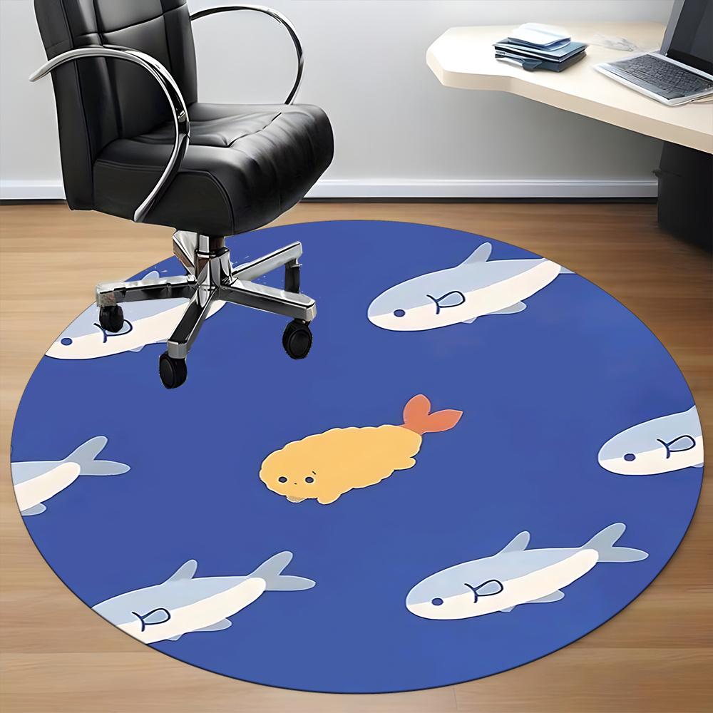 1pc Fish Ocean Office Round Area Rug, Indoor Mat Suitable ForOffice, Under Office Chairs Bedroom Living Room Home Decor, Room Decot236