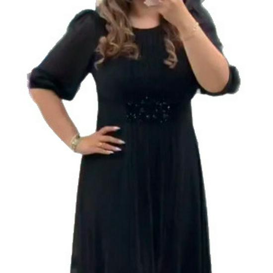 Lantern Sleeve V-Neck A-Line Pleated Maxi Dress - Elegant Waist-Defining, Solid Color Swing Style.