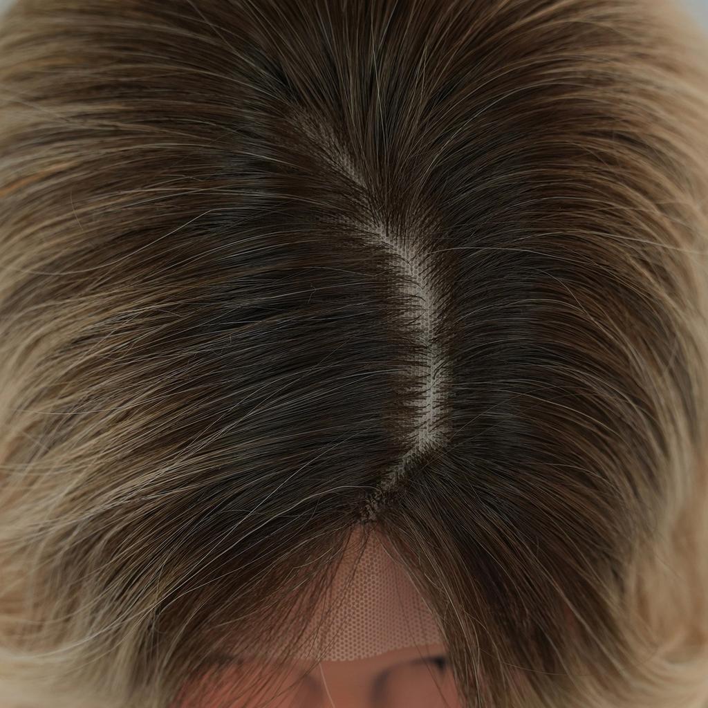 Gradient Blonde Small Lace Wig for Women - Short Curly Hair Natural Forehead Part, Voluminous Daily Quick Beauty, Fashion Full Cap