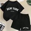 2026 New Kids Boys Girls New York Letter Pattern Polyester T-shirt+Shorts 2-Piece Set Casual Daily