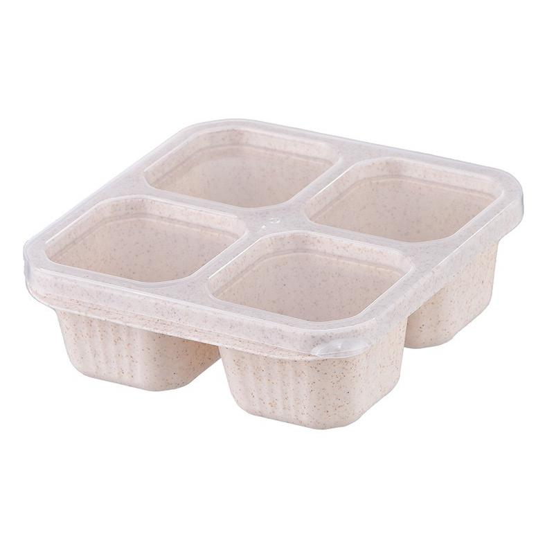 Quadratische Trenn-Bento-Box Wiederverwendbarer 4-Fächer-Lebensmittelbehälter Snack-Nüsse Mit Deckel Weizenstroh-Lunchbox Küchenzubehör