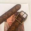 Y2k PU Leather Belt Vintage Printed Pants Decorative Casual Ethnic Style Belt  Female