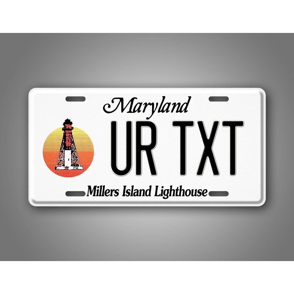 Personalized Maryland Millers Island License Plate 6x12 Inch Custom Text Auto Tag белый