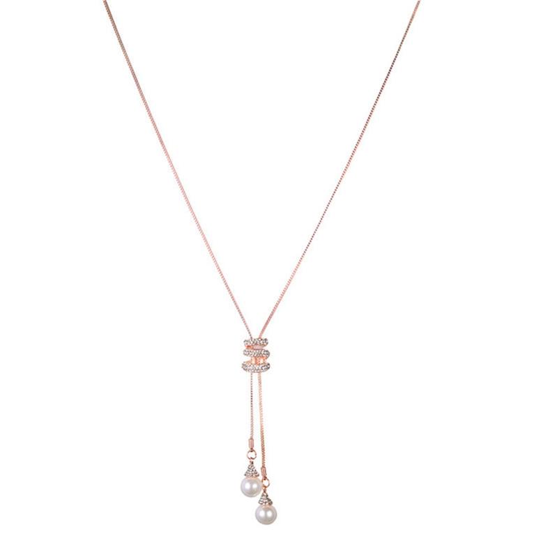 Moda femei spirală stras perle colier pulover lanț