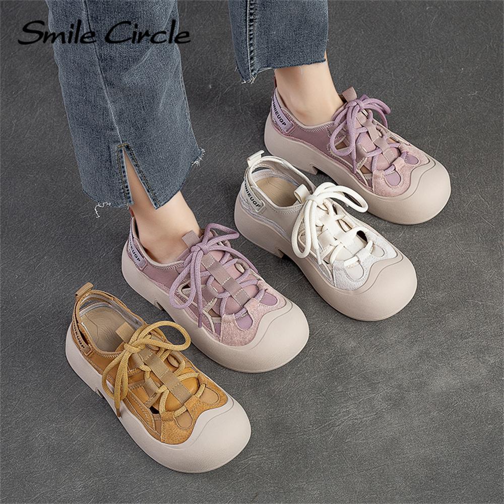 Echtes Leder, klobige, flache Schuhe, runde Zehen, Schnürschuhe, weiche Unterseite, Low-Top-Retro-Freizeitschuhe