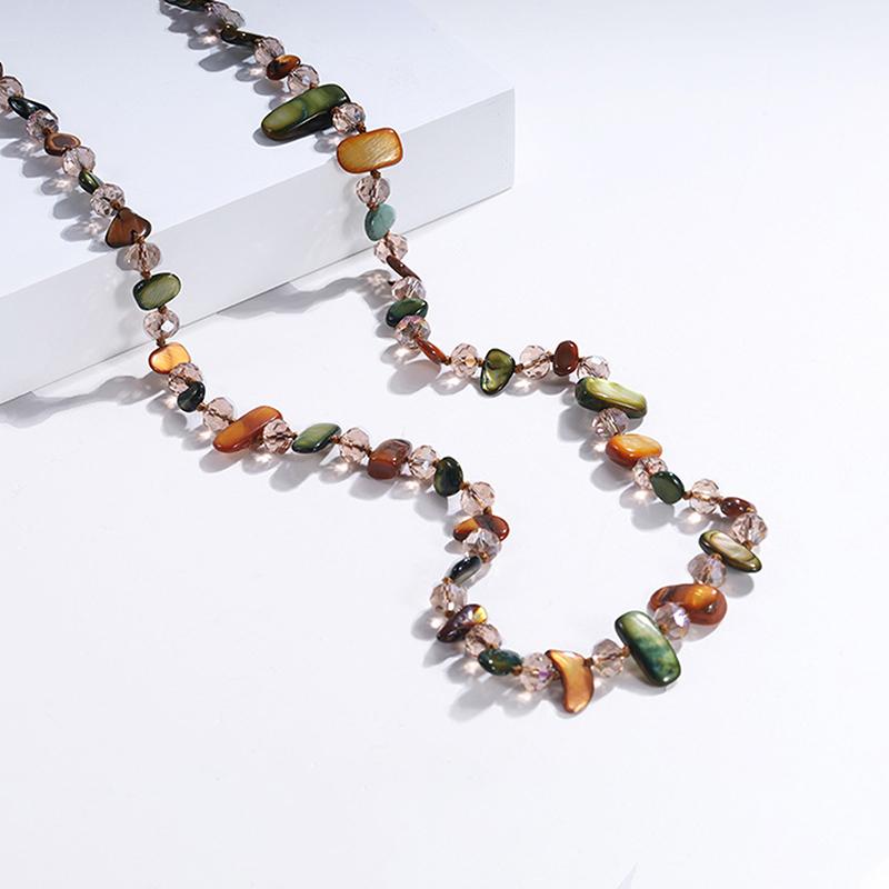Vintage Bohemian Multicolored Shell Beaded Double-Layer Necklace Trendy Vacation Stacking Long Necklace Jewelry
