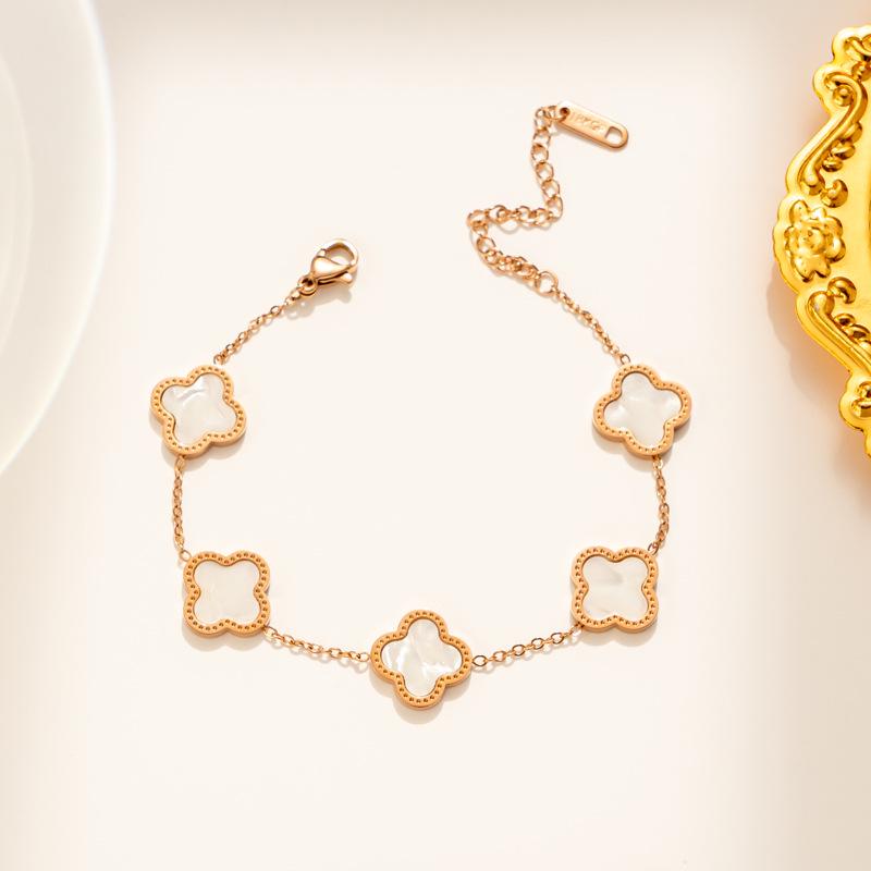 

Браслет з титанової сталі Чотирилисник на удачу , у корейському стилі, з рожевого золота 18 карат, прикраса, що не тьмяніє