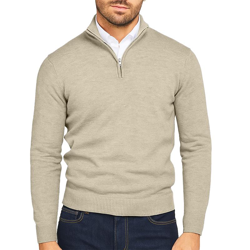 Autumn Mens Quarter Zip Pullover Sweater Lightweight Mock Neck Slim Fit Pullover Knit Casual Polo Sweaters Winter Warm Outerwear