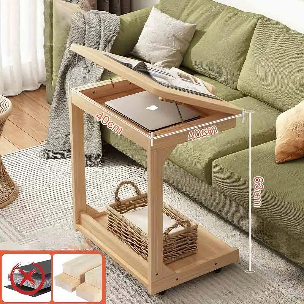 Height adjustable Solid Wood Side Table Sofa Bedside Laptop Desk For Living Room Bedroom Study Writing Book Shelf Organizer