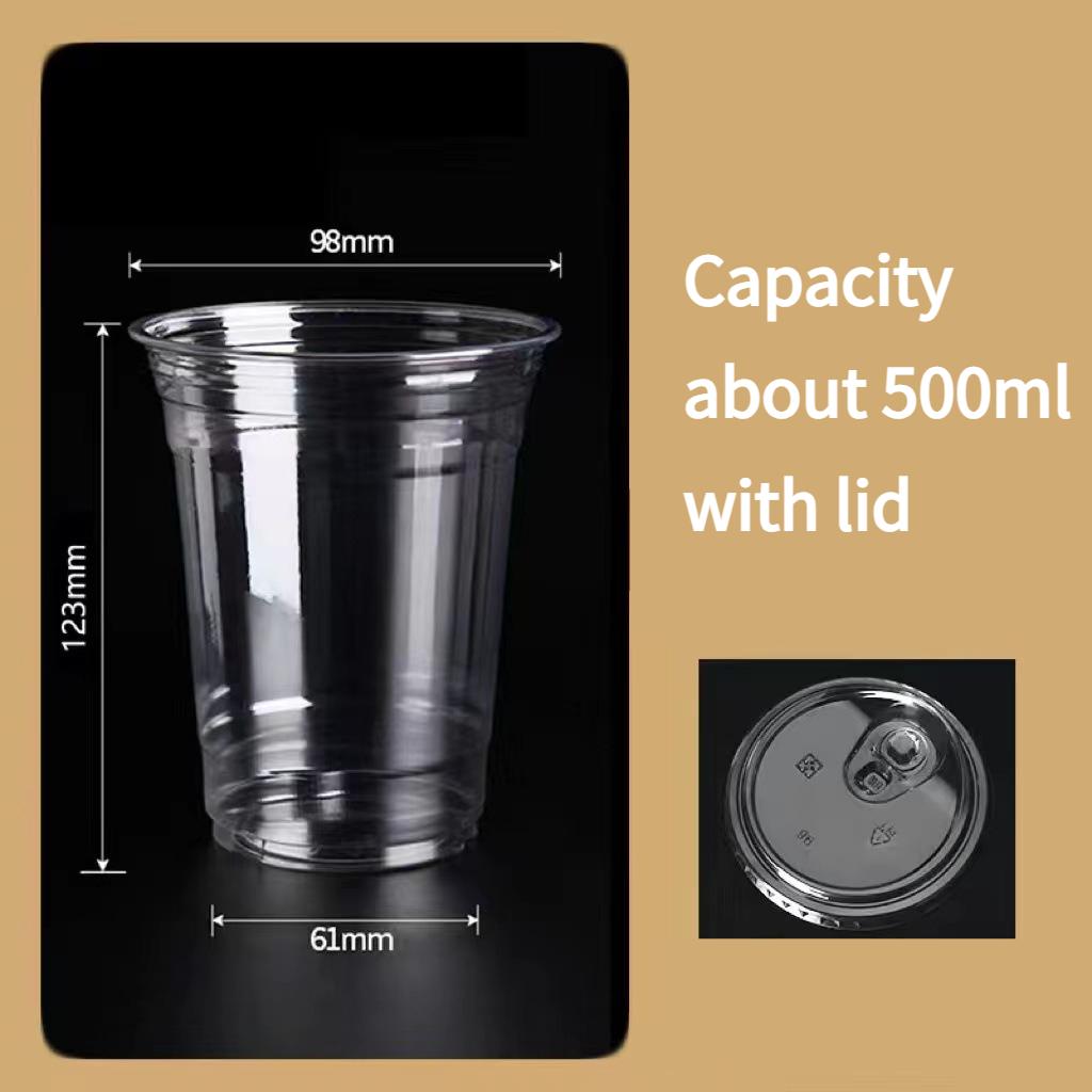 Disposable Transparent PET Cold Drink Cup with Lid Dessert Beverage Shop Takeaway Cup Suitable for Iced Coffee Frozen Yogurt Cheese, Milkshake Juice