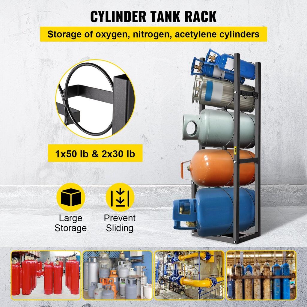 Refrigerant Tank Rack with 1x50lb, 2x30lb and 3 Small Bottles Cylinder Tank Rack, 48.5x15x11 inch Refrigerant Cylinder Rack Gas Cylinder Racks and