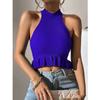Summer New Design Sense Ruffled Knit Halter Vest Sexy Short Top Women