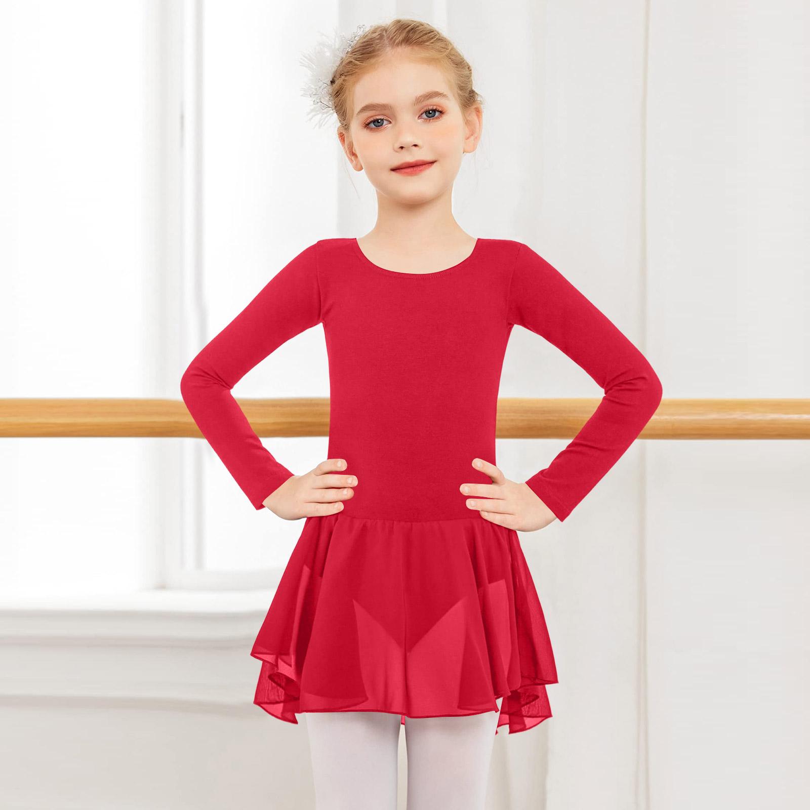 

Girls Long Sleeve Dance Dress Leotard with Skirt for Kids Gymnastics Outfit 160 червоний