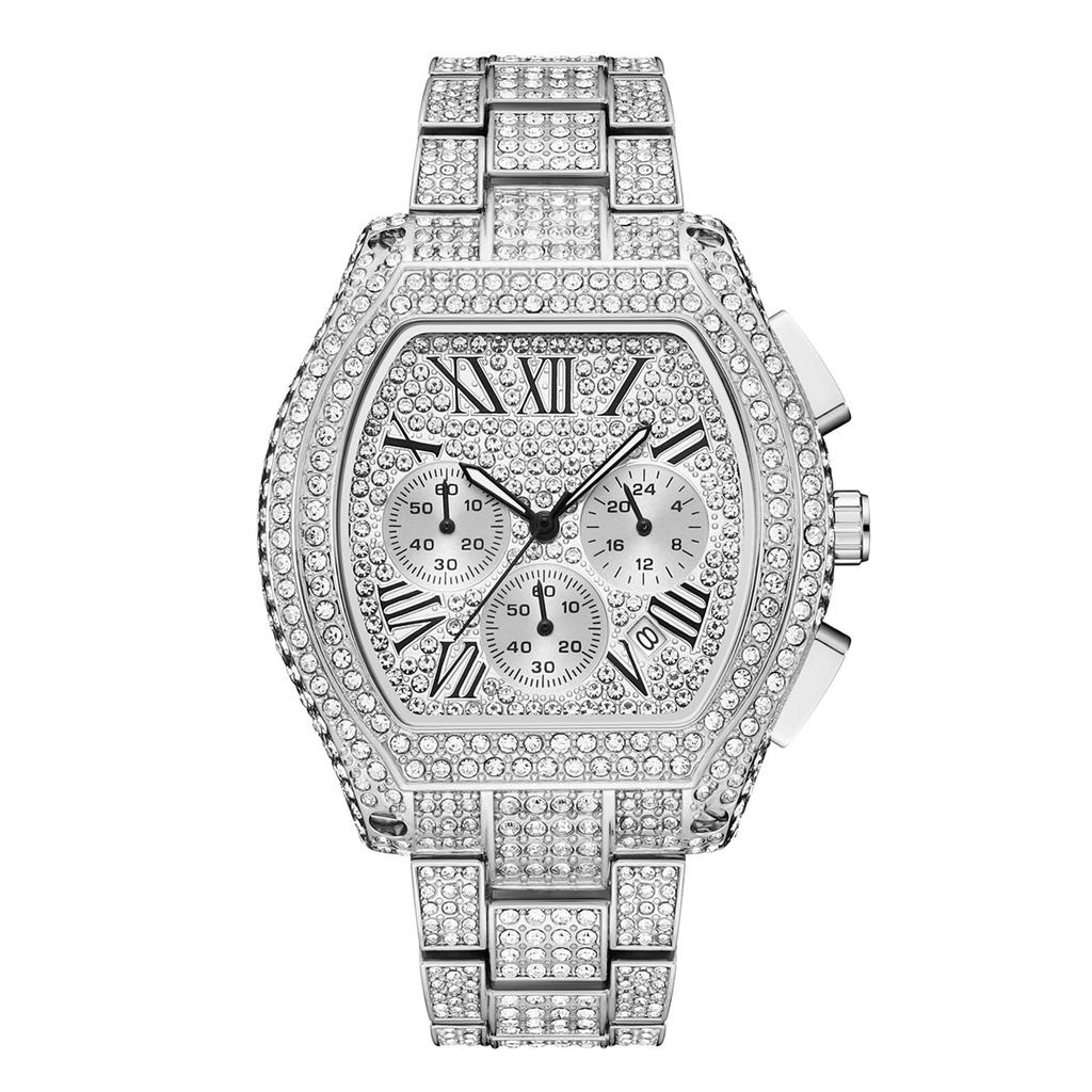 Gold Watch For Men Hip Hop Bling Bling Tonneau Quartz Watches For Large Man Waterproof Millerable Hand Clock Gift