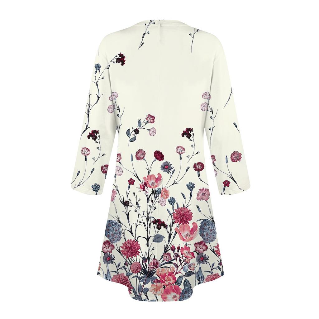 Women's Fashion Casual Print Round Neck Three-quarter Sleeve Short Dress