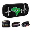 Heartbeat Design Brazilian Flag Brazil Pencil Case for Boys Gilrs Brazilian Proud Large Storage Pen Box Bag School Supplies