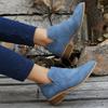 Women's Chunky Low Heel Ankle Boots, Casual Backside Zipper Pointed Toe Faux Leather Shoes, Women's Short Boots